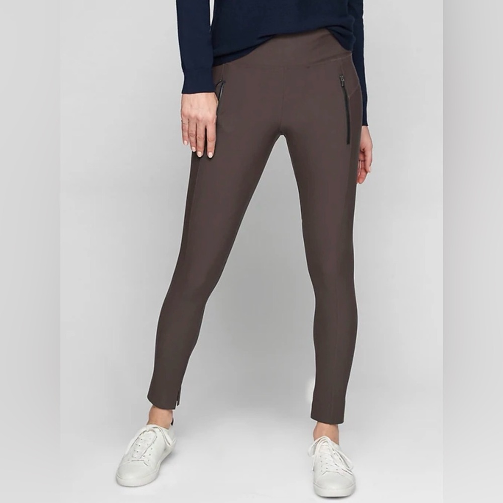 Athleta Brown-Plum Stellar Leggings with Zipper Detail